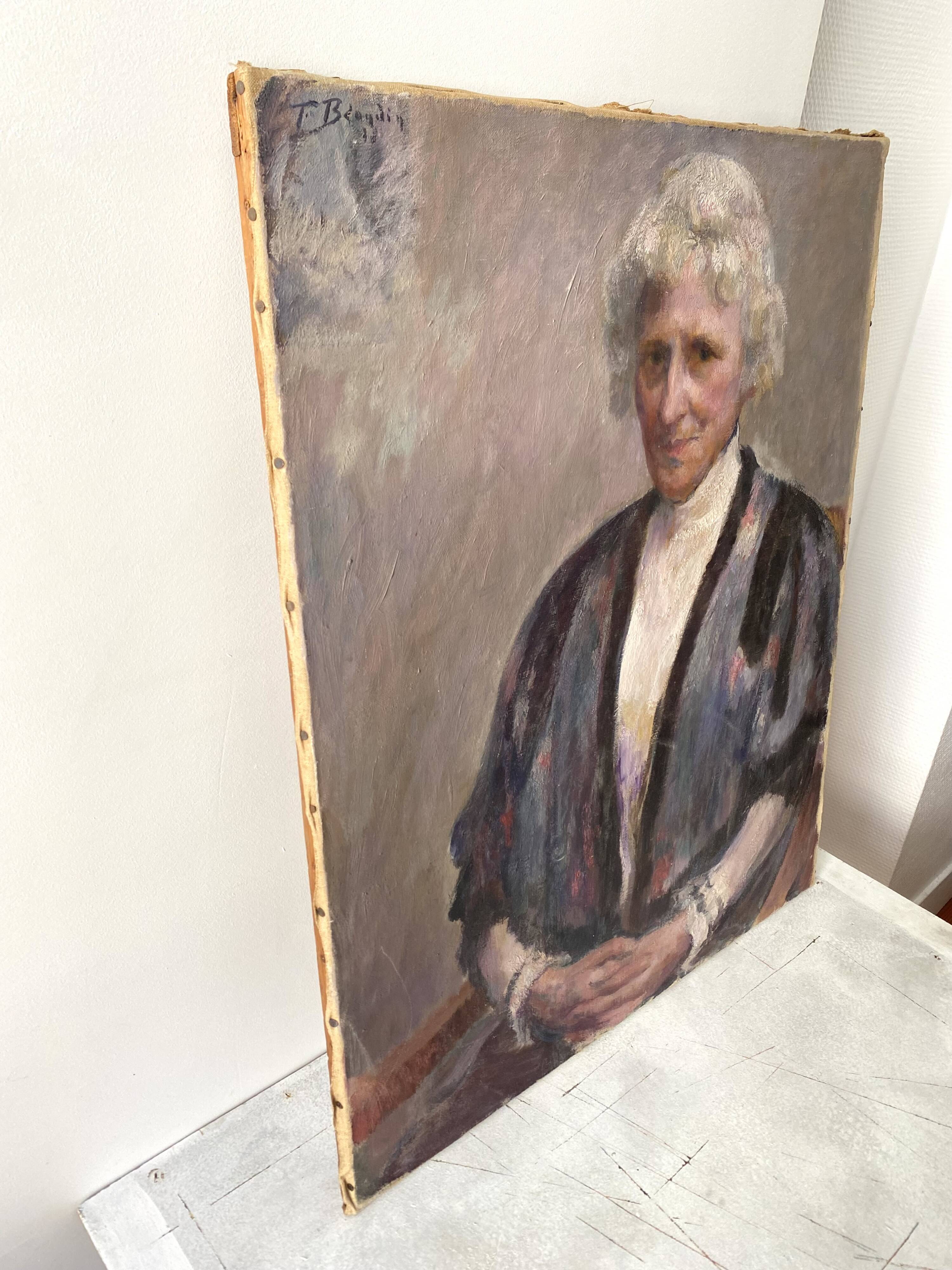 Old portrait signed Fernand Blondin dated 1932, vintage oil on canvas of a woman