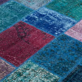 Handmade Anatolian Vintage 202 cm x 300 cm Blue Patchwork Carpet