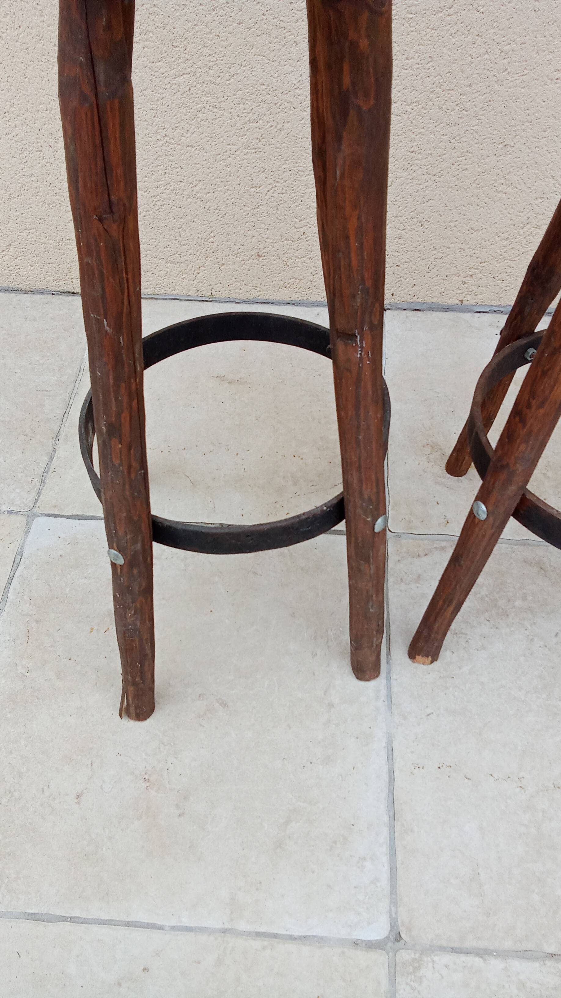 Paire de tabouret de bar haut vintage brutaliste