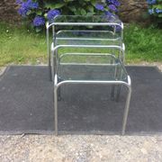 Vintage trundle tables in chrome tubular steel and glass
