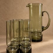 Vintage service in olive green tinted glass, Czechoslovakia, circa 1970.
