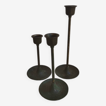 Set of 3 bronze candlesticks