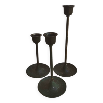 Set of 3 bronze candlesticks