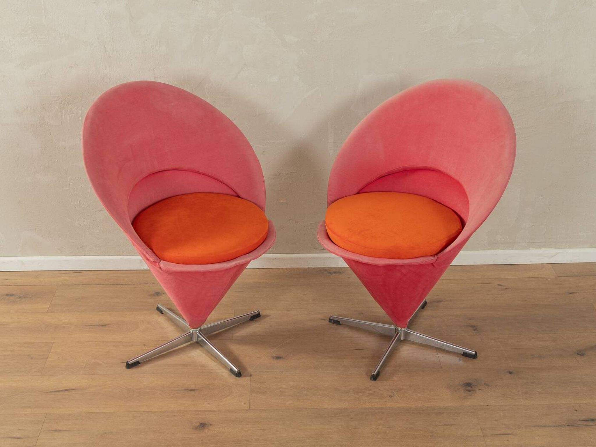 Unique Cone Chairs by Verner Panton for Gebrüder Nehl, set of 2, pink and orange