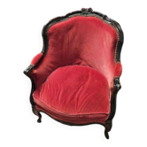 Louis XV style cabriolet armchair - Red velvet and black wood