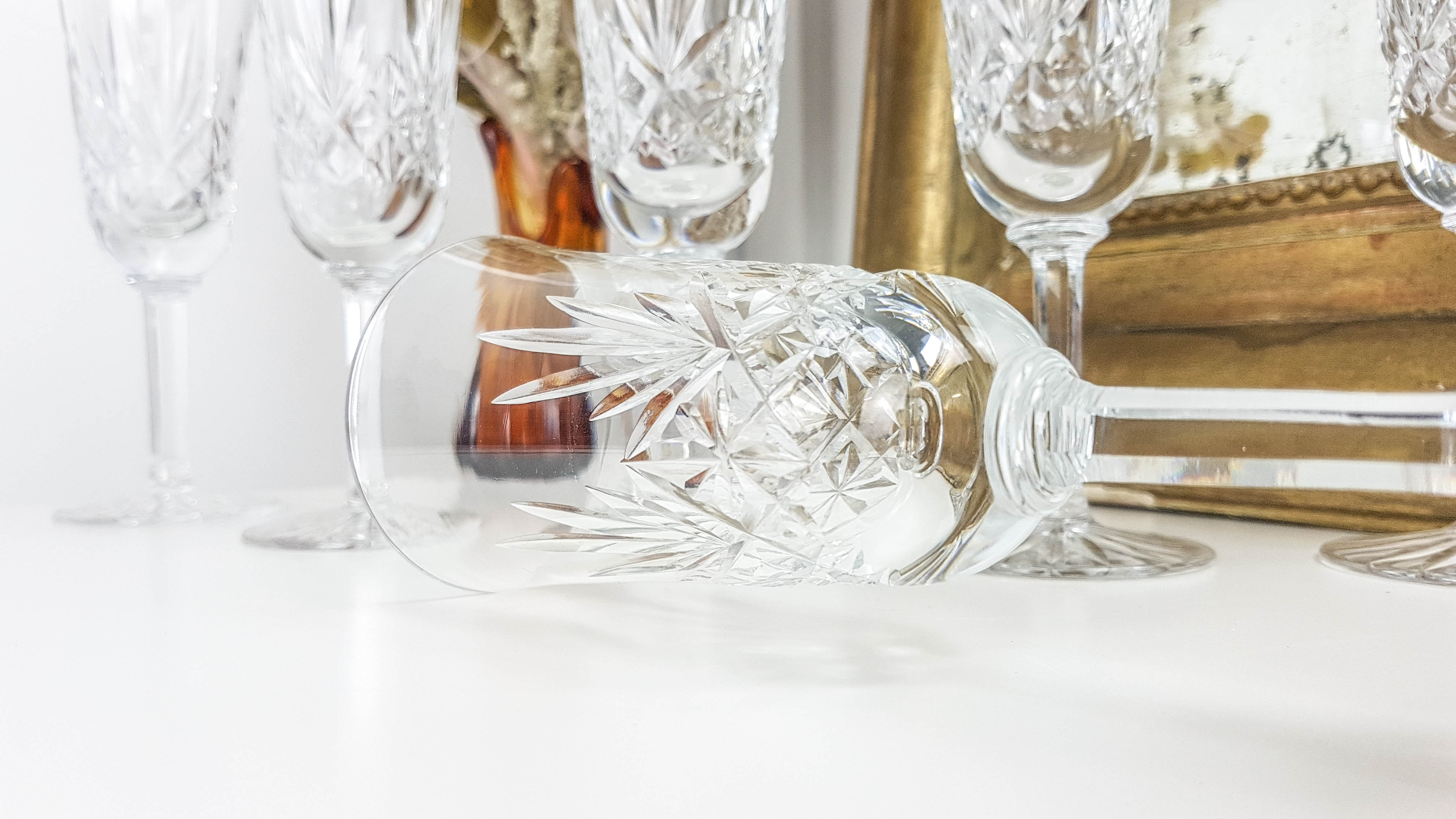 Lot of 6 chiseled crystal flutes