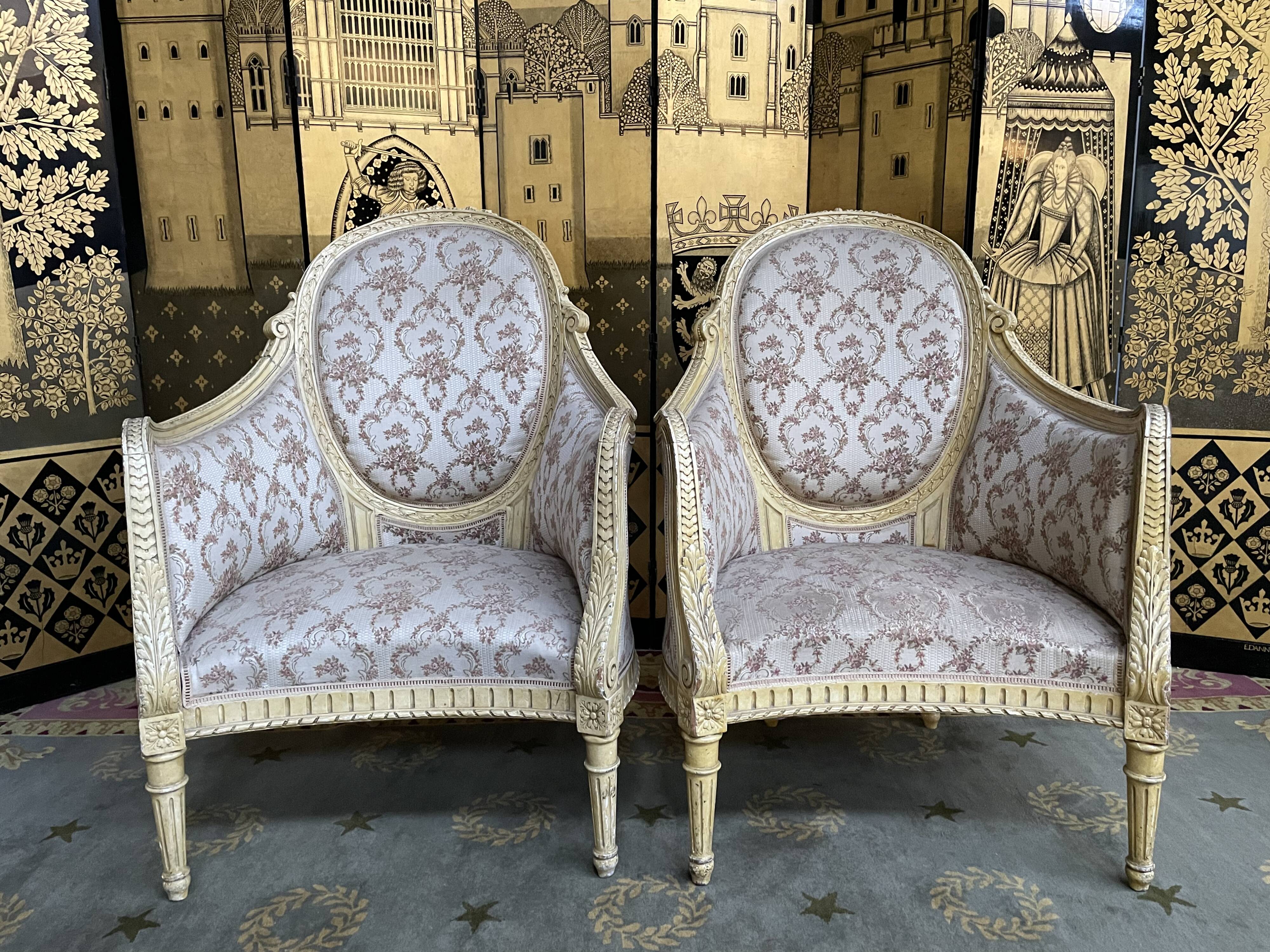 Pair of shepherdess armchairs in Louis XVI 1900 style