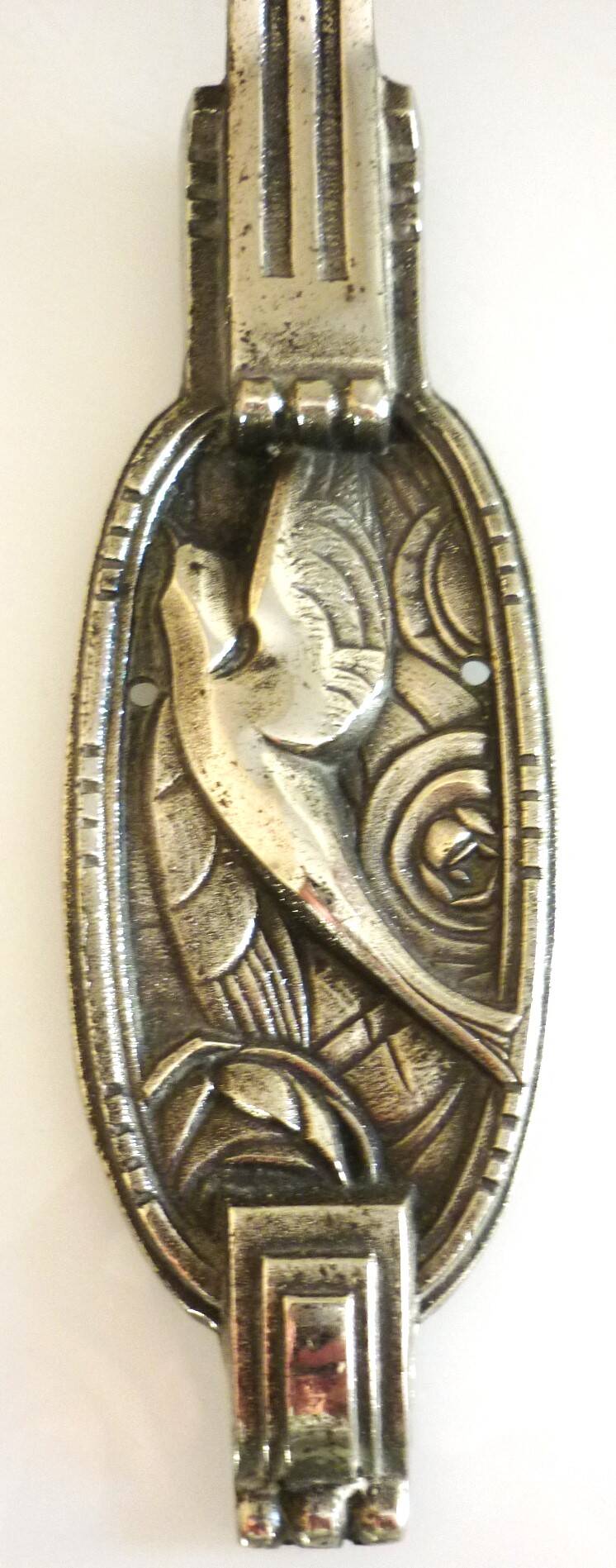 Art Deco wall light, silver-plated bronze, frosted glass, stylized bird decor