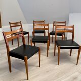 Lot 6 Scandinavian chairs year 60/70 beech and imitation leather