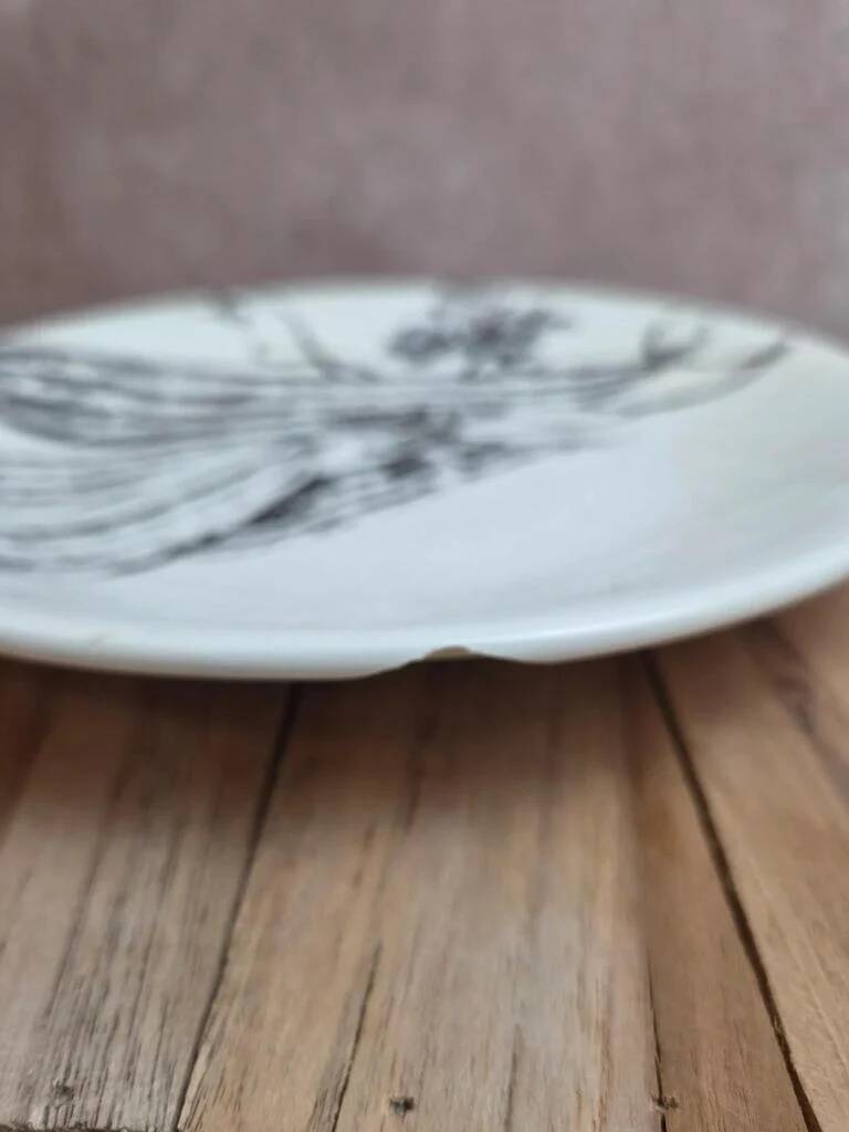 Flat plate Gien France vegetable garden decoration black and white courgettes