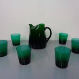 Italian green glass decanter and tumbler, 1960s, set of 7.