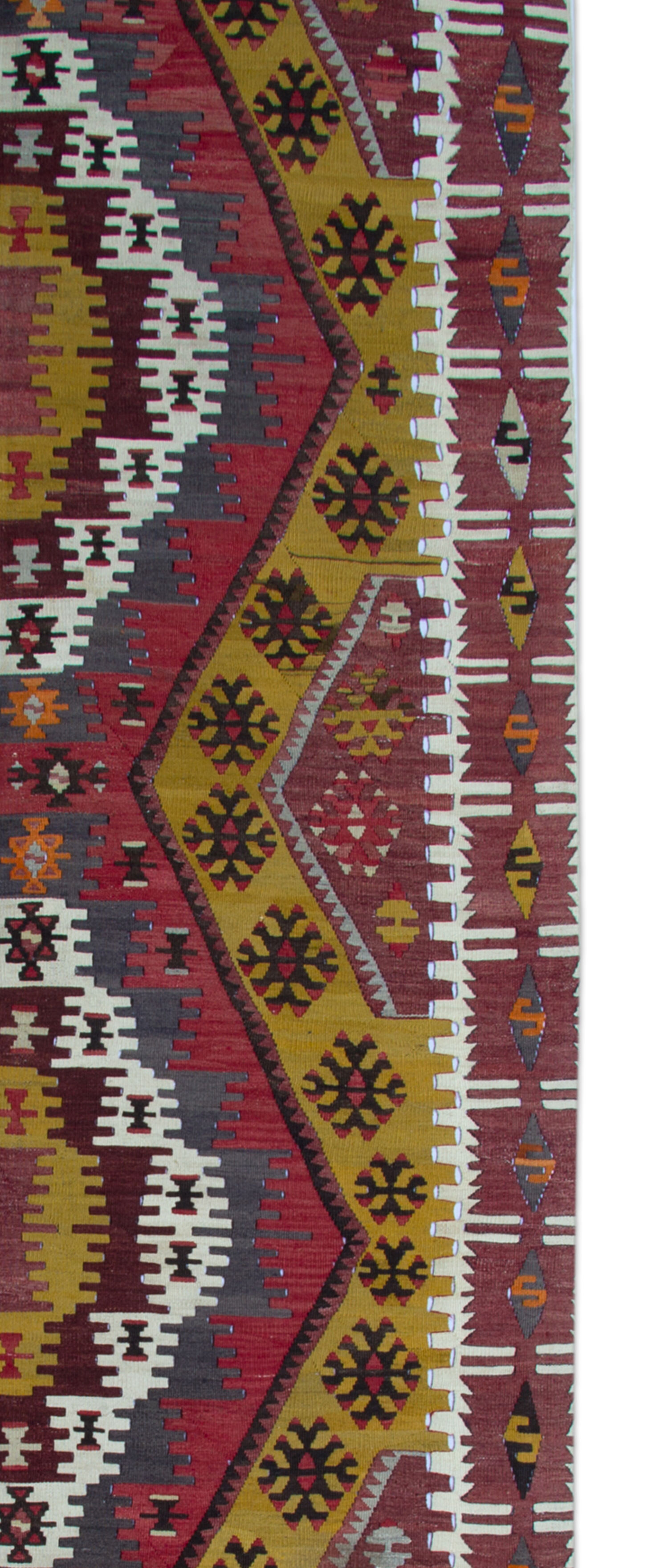 Antique Turkish Runner Rug, Handwoven Traditional Wool Kilim Rug- 140x390cm