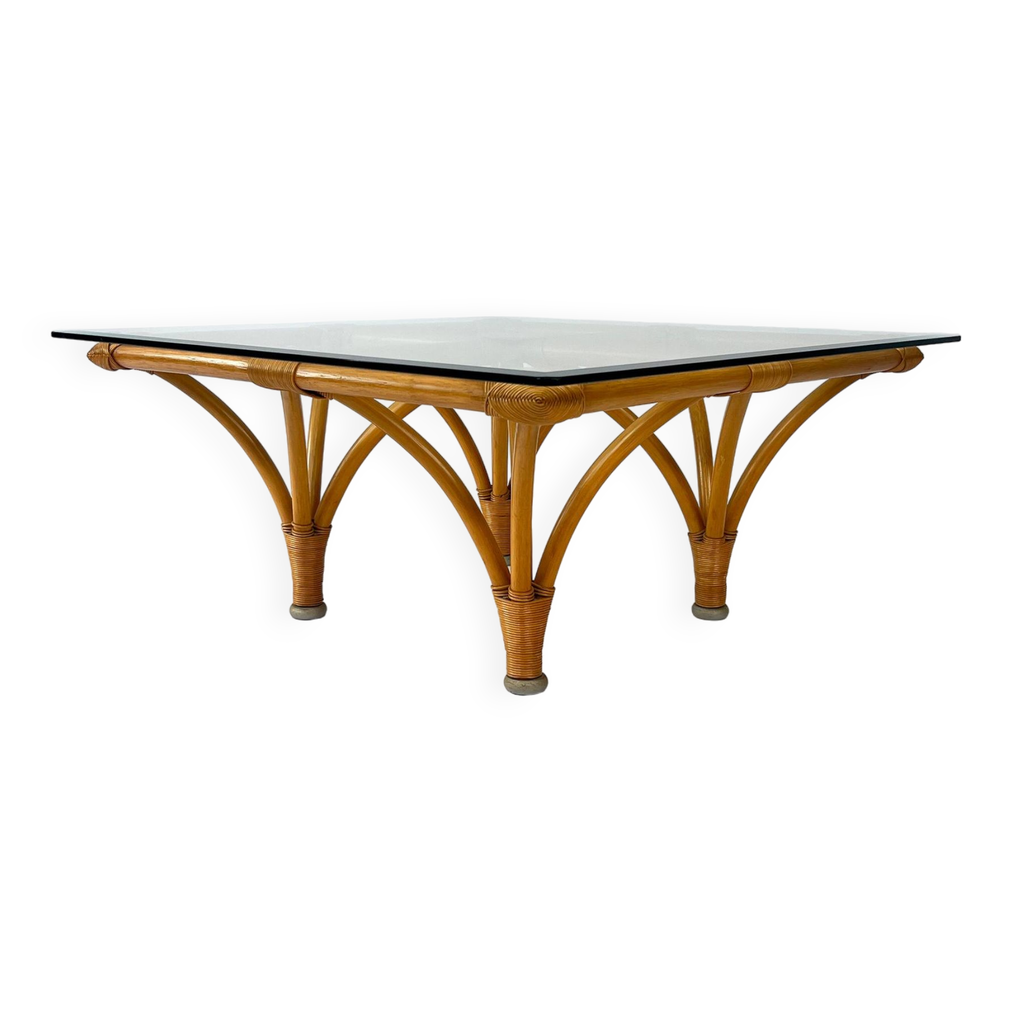 Vintage Bamboo and Glass Coffee Table, 1970s