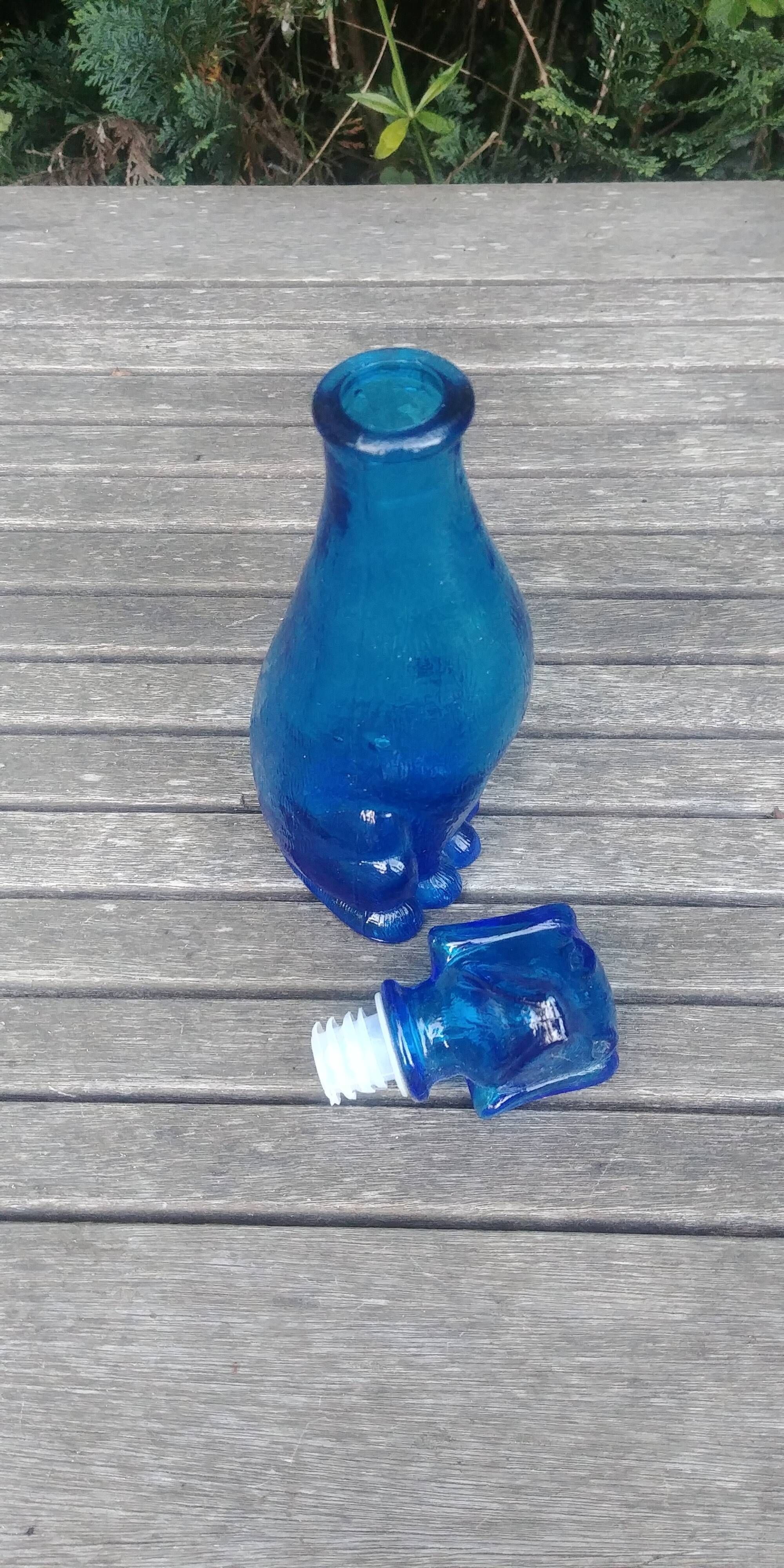 Carafe in the shape of a dog in vintage Empoli blue glass