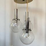Vintage design pendant light with three transparent glass globes