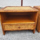 Pair of vintage maugrion rattan nightstands with drawers