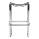 Contemporary kitchen bar stool in aged silver steel and black leather.