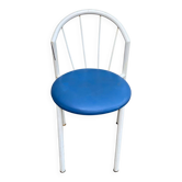 Chaise de jardin bistrot vintage en acier tubulaire blanc et cuir bleu 1980