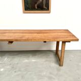 Grande table de ferme brutaliste en hêtre