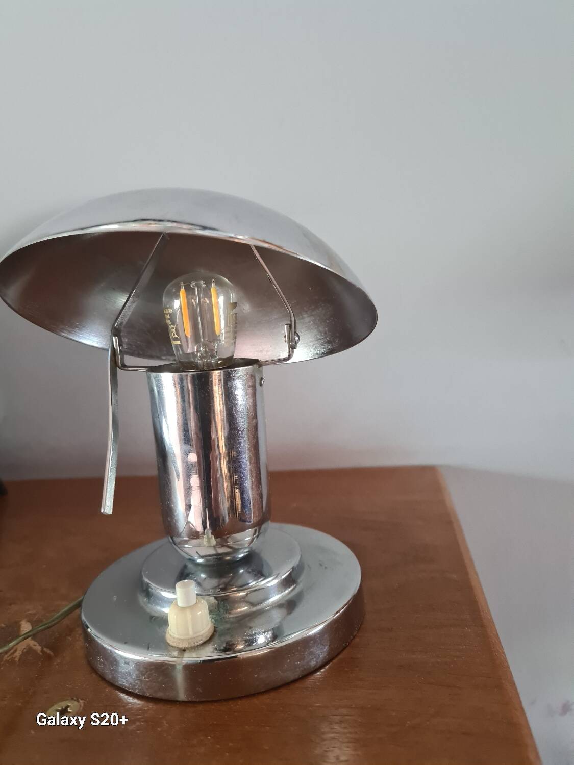 Bauhaus style chrome-plated metal mushroom bedside lamp