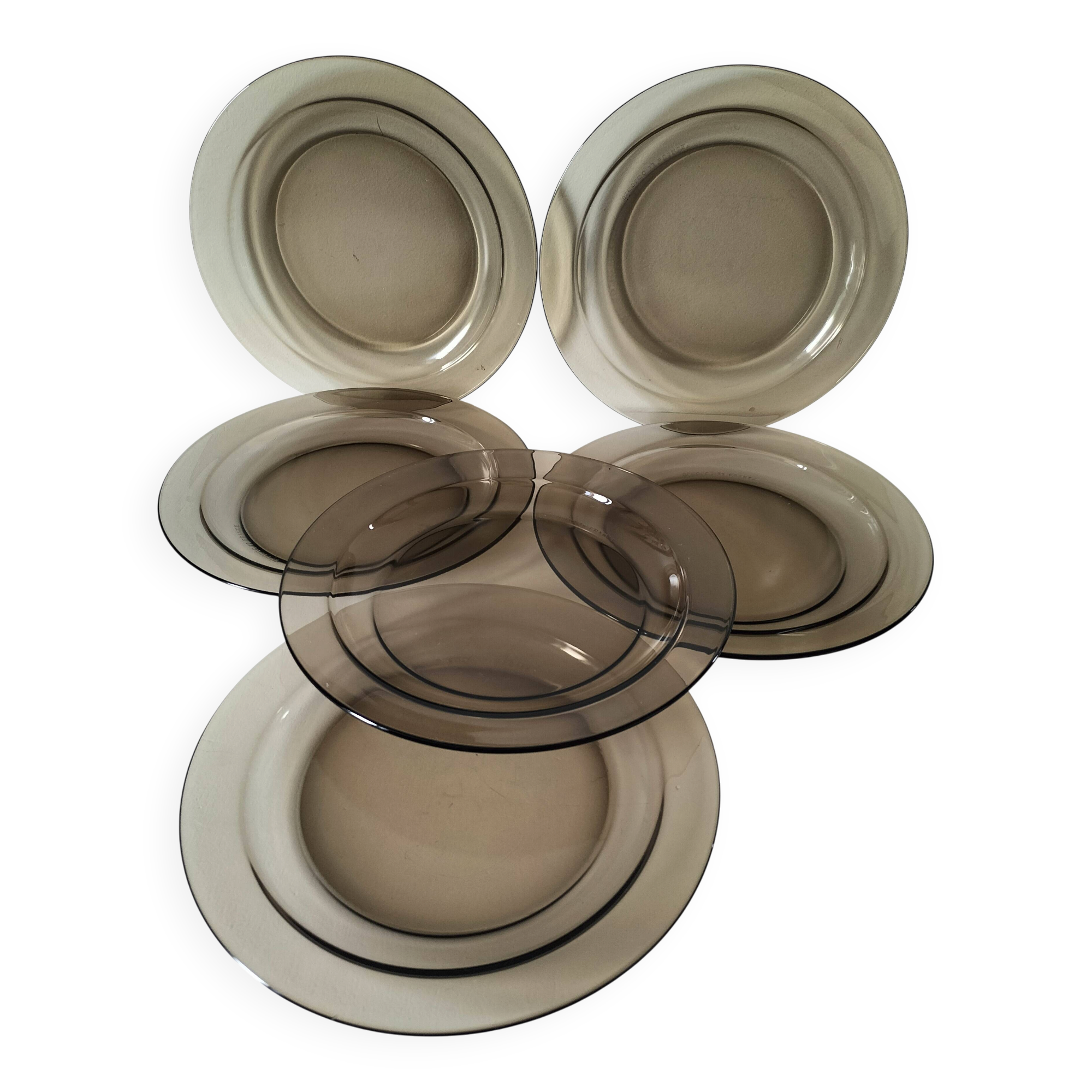 6 flat plates Arcoroc in smoked glass Smoke Brown