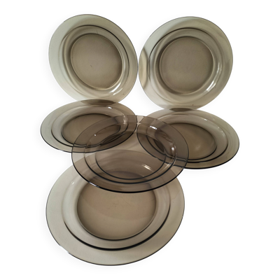 6 assiettes plates Arcoroc en verre fumé Smoke Brown