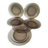 6 flat plates Arcoroc in smoked glass Smoke Brown