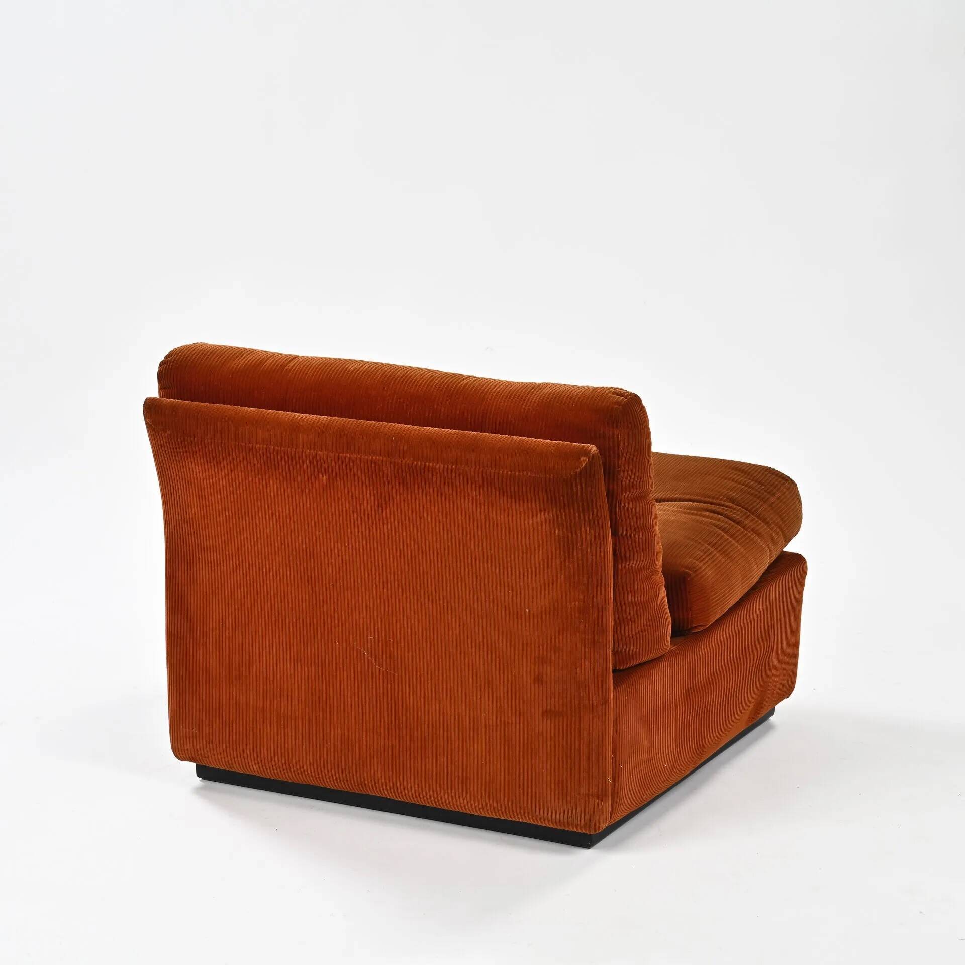 Set of three vintage armchairs. 1970s. Orange corduroy.