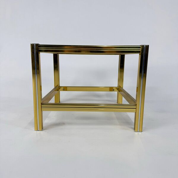 Table d'appoint Hollywood Regency en laiton et verre, années 1970