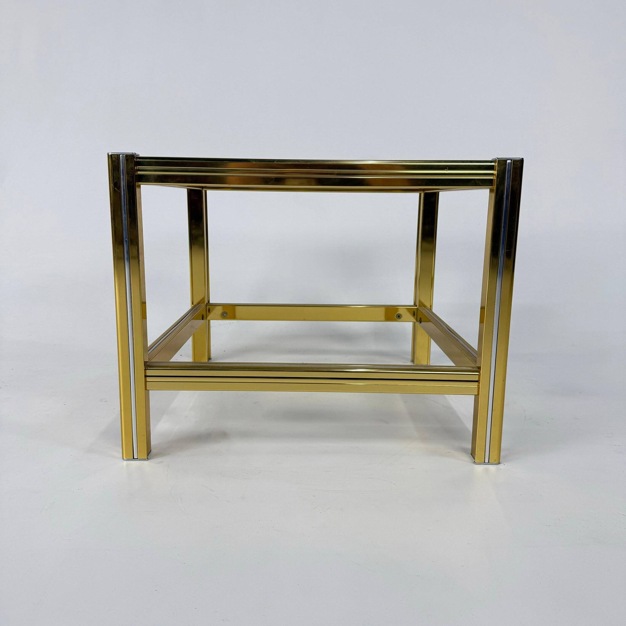 Hollywood Regency Brass and Glass Side Table, 1970s