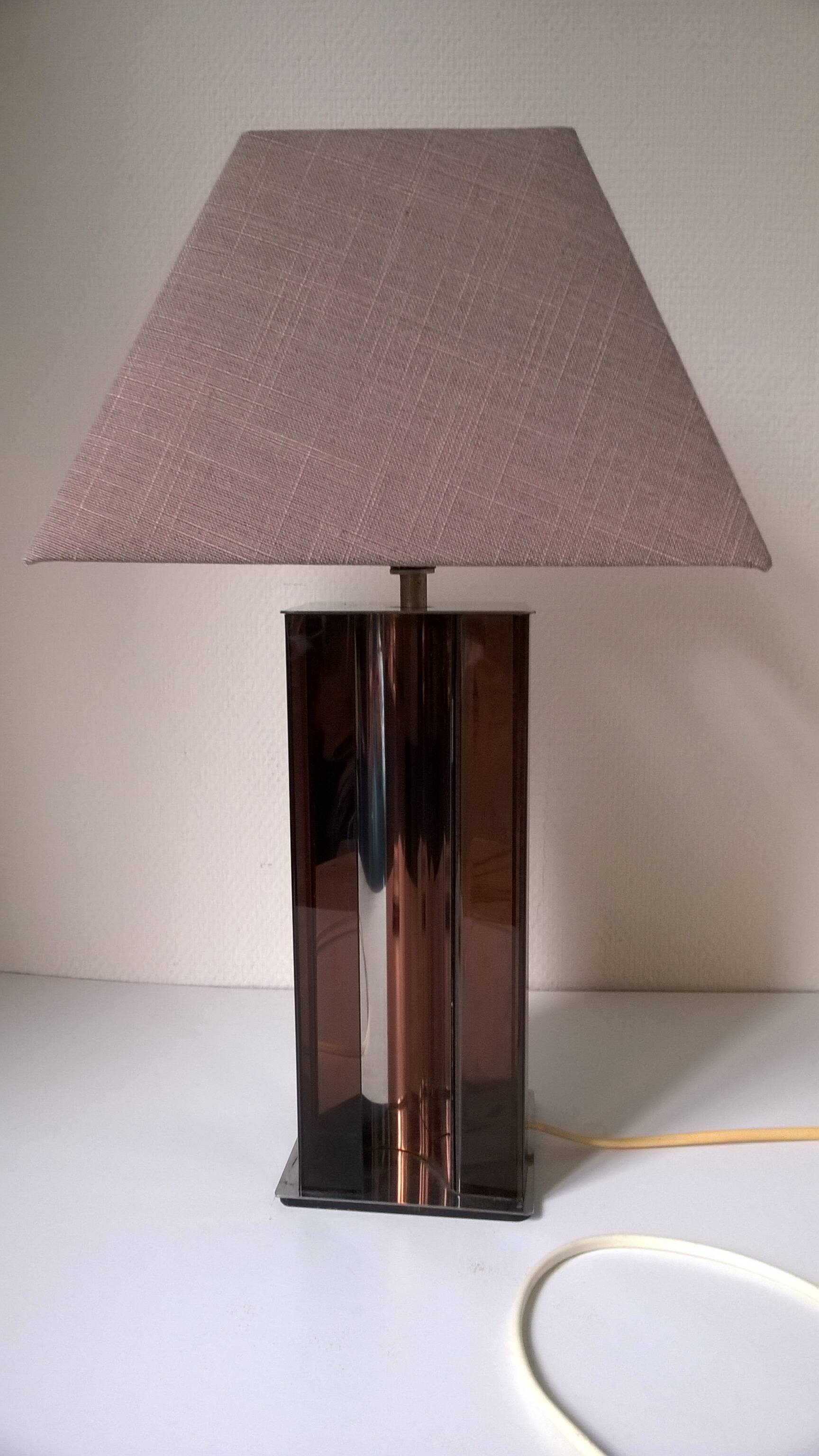 Designer lamp in smoked plexiglass and chromed metal 1970