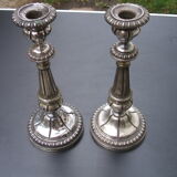 Pair of silver metal candle holders