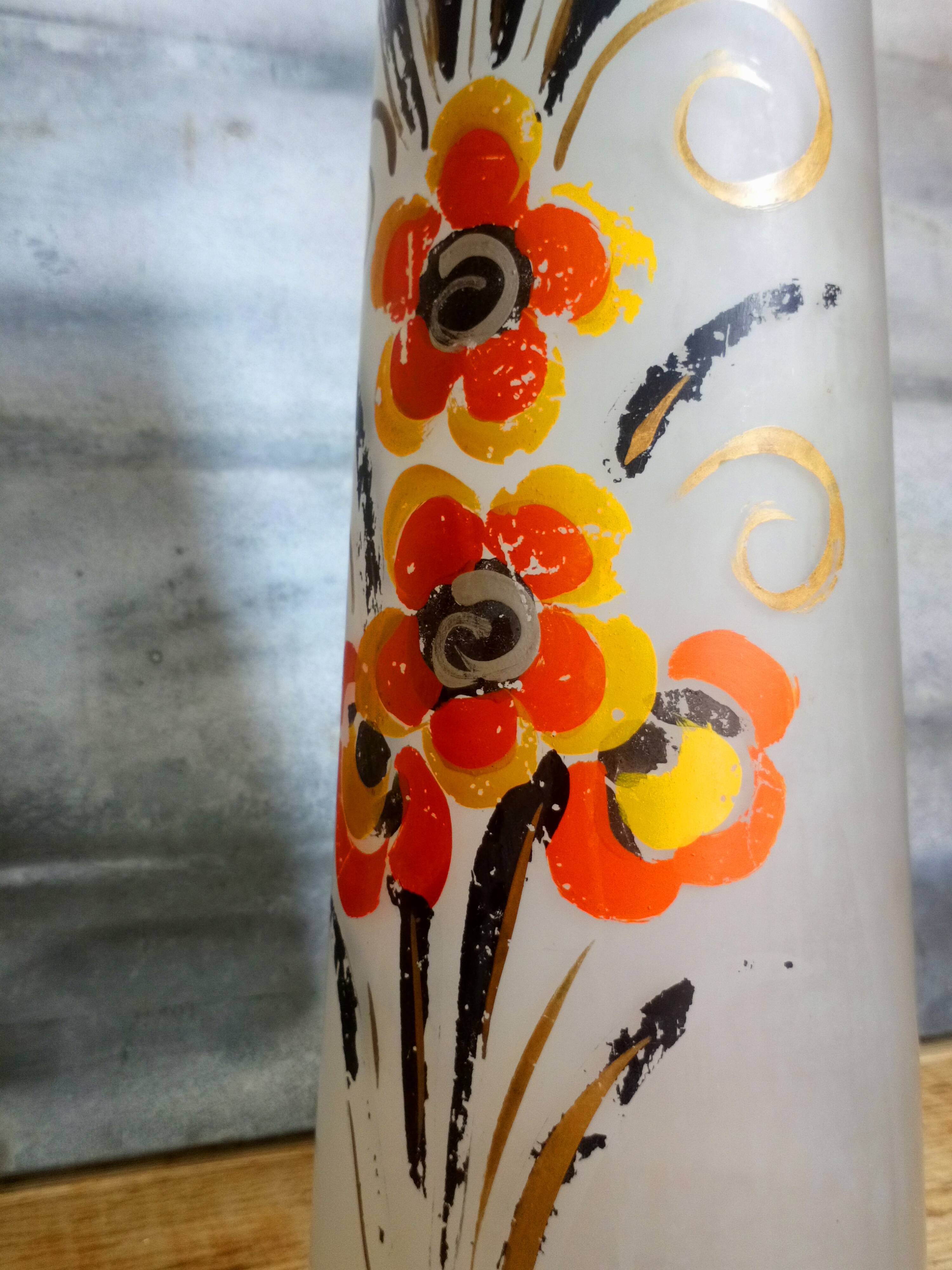 Painted frosted glass Art Deco vase
