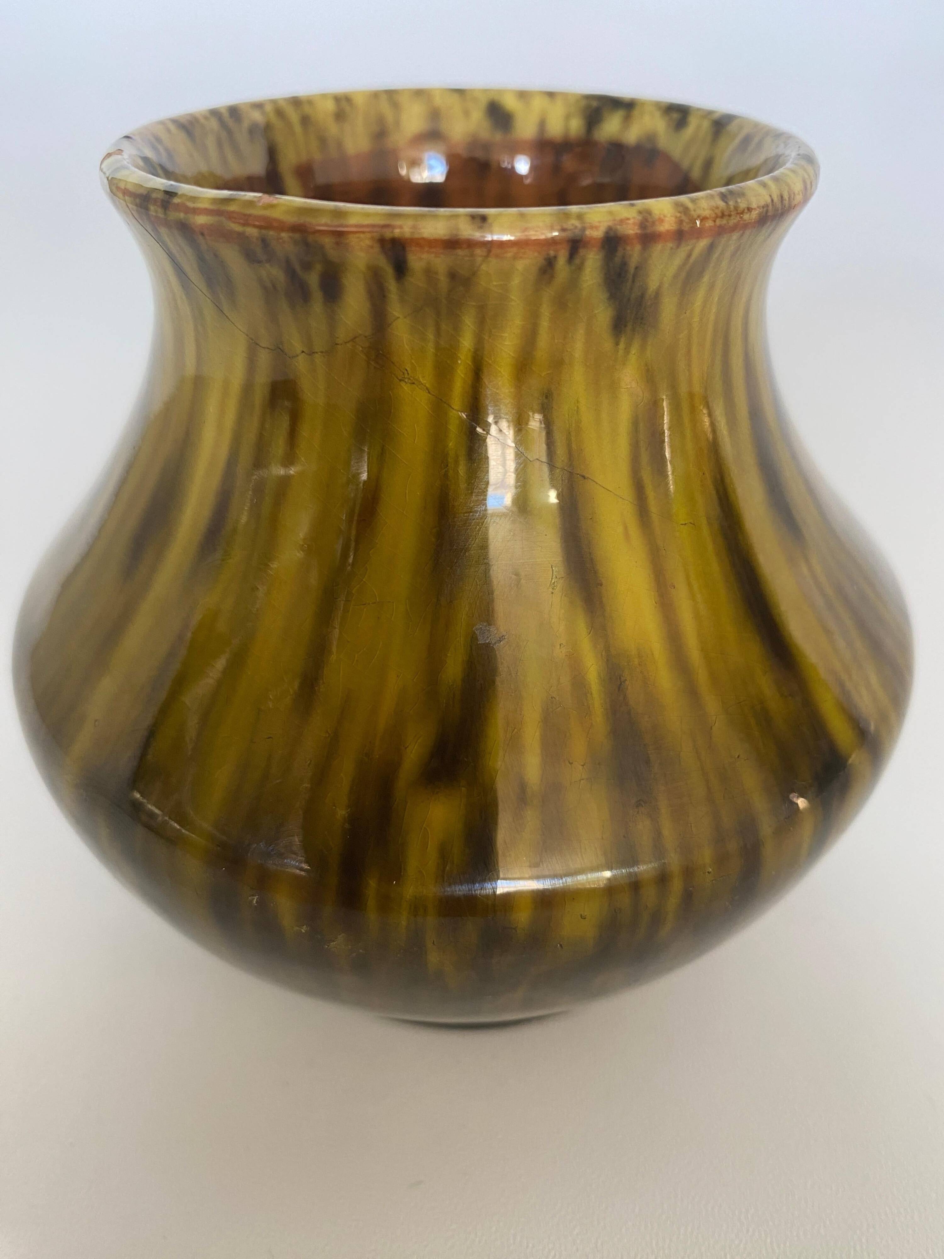 Scandinavian Modern Black and Olive Glazed Ceramic Vase Nittsjö Keramik, 1960s