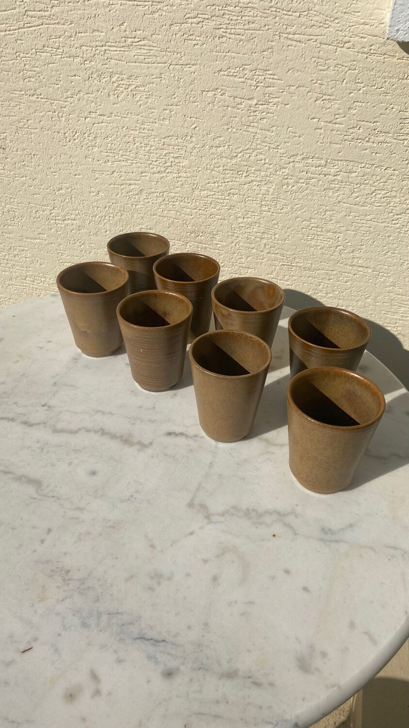 Set of 8 cups in glazed stoneware vintage Digoin 1970
