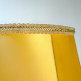 Louis XVI style gilt bronze lamp with yellow fringed shade - elegant vintage antique lamp