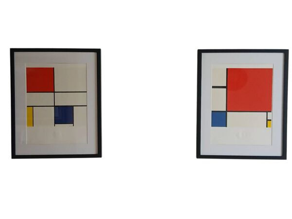 Paire lithographie piet mondrian 1872-1944 d'après deux œuvres