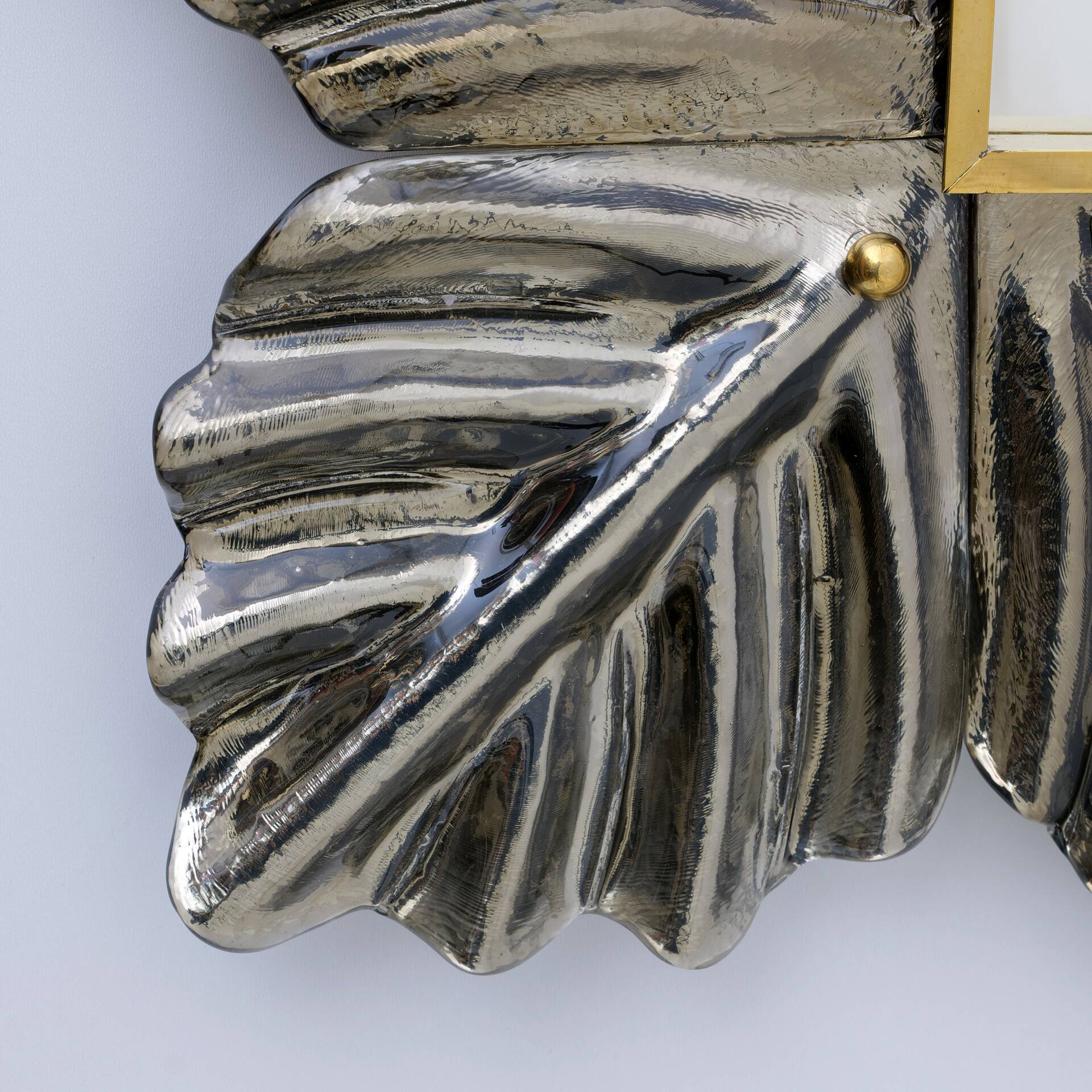 Pair of Mid Century Modern Italian Brass and Leaf Murano Glass Wall Mirrors