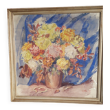 Old painting representing a bouquet of flowers