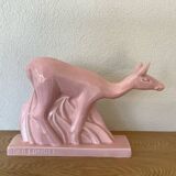 Pink doe sculpture geo conde saint clement earthenware france 1930 art deco