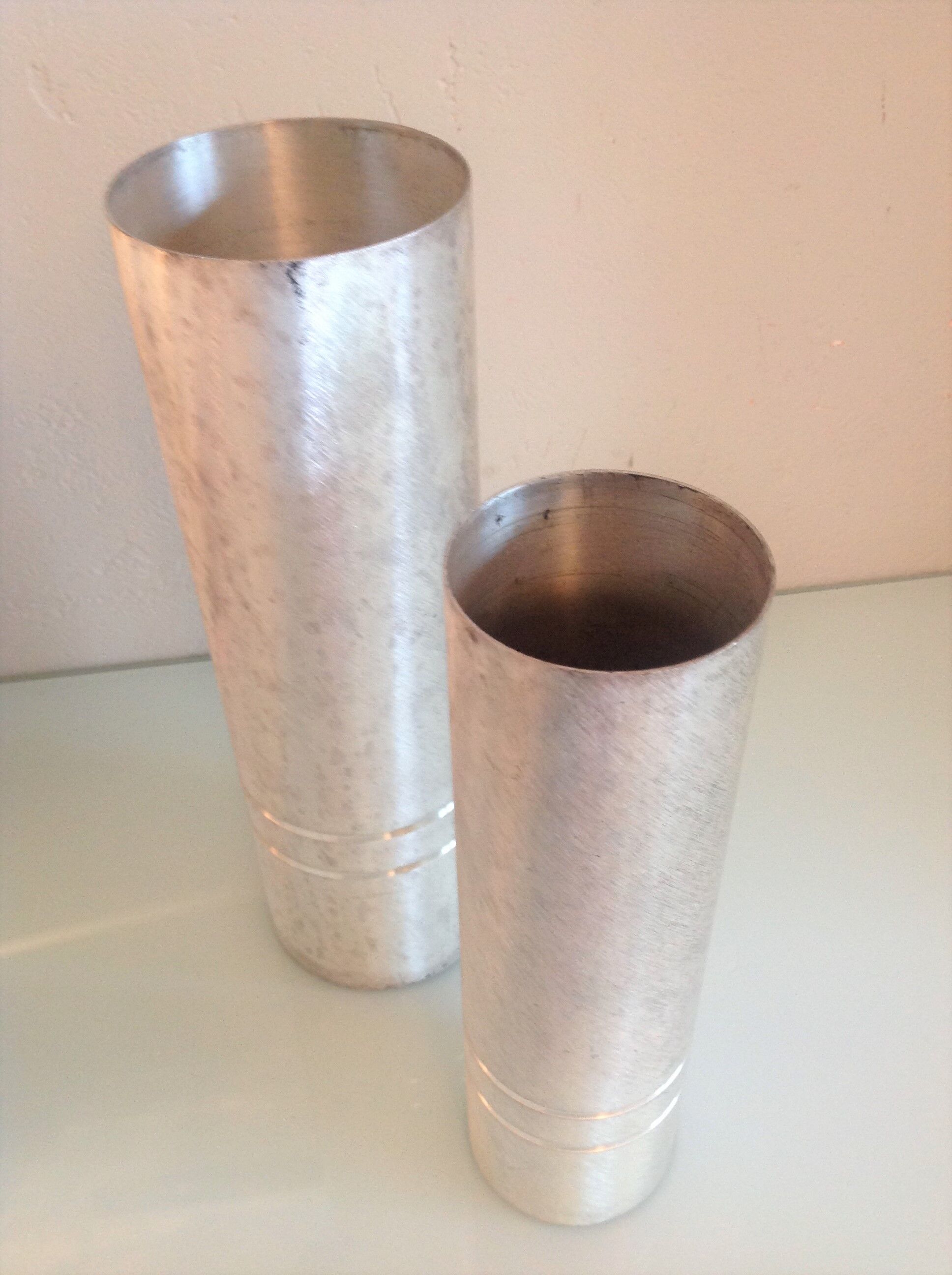 Pair of vases metal rolls brushed silver / vintage year old 70
