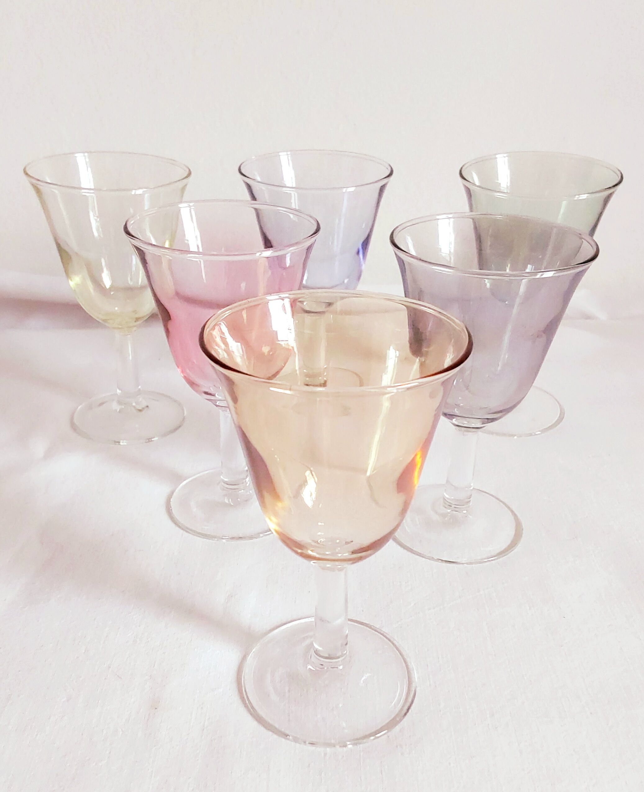Six vintage polychrome glasses