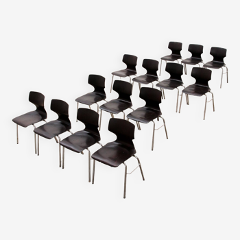 Chaise empilable vintage Pagholz Flototto Ensemble de 14 chaises, 1970
