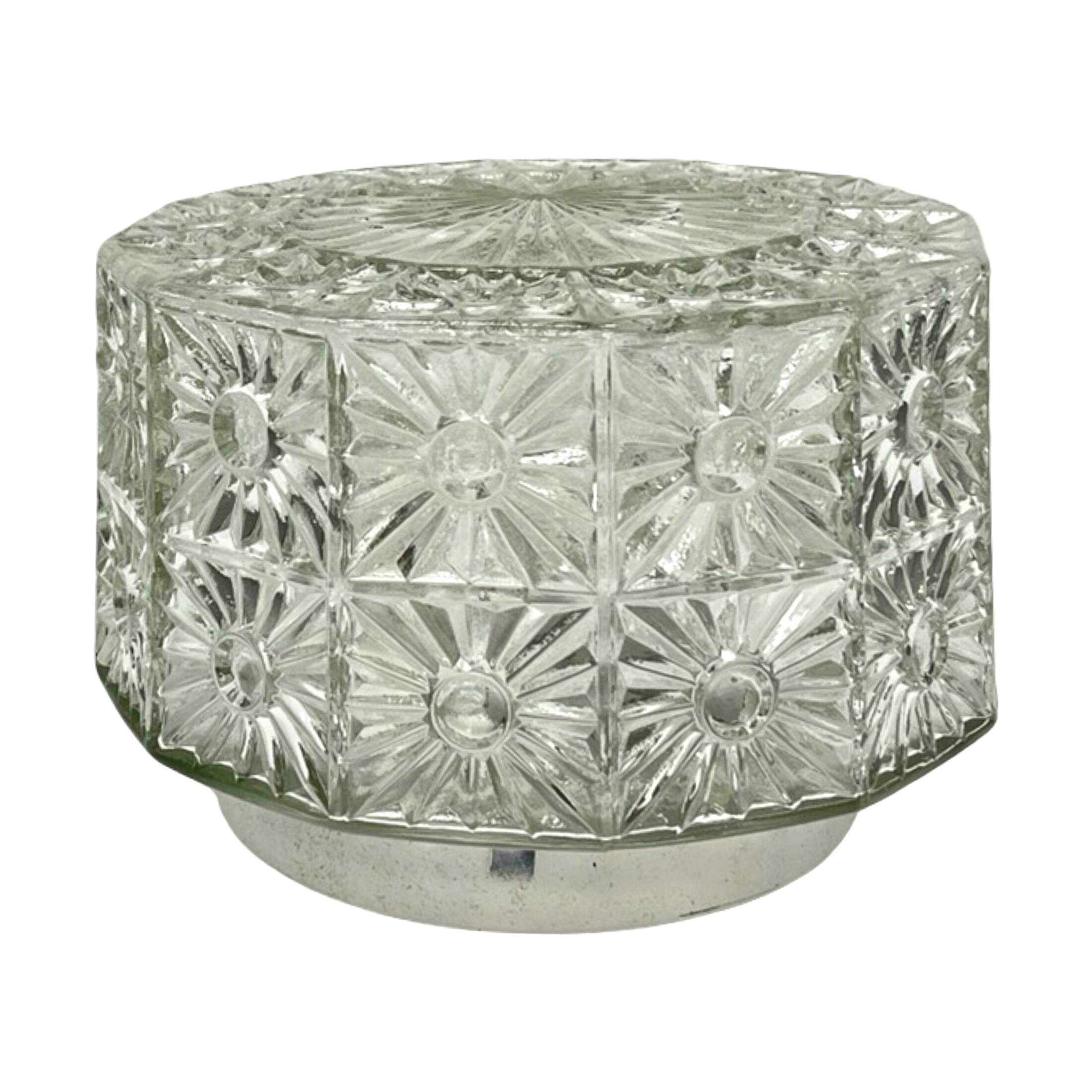 Lampe de plafond en verre avec rosace en cristal, style Hillebrand, Allemagne, années 1970.