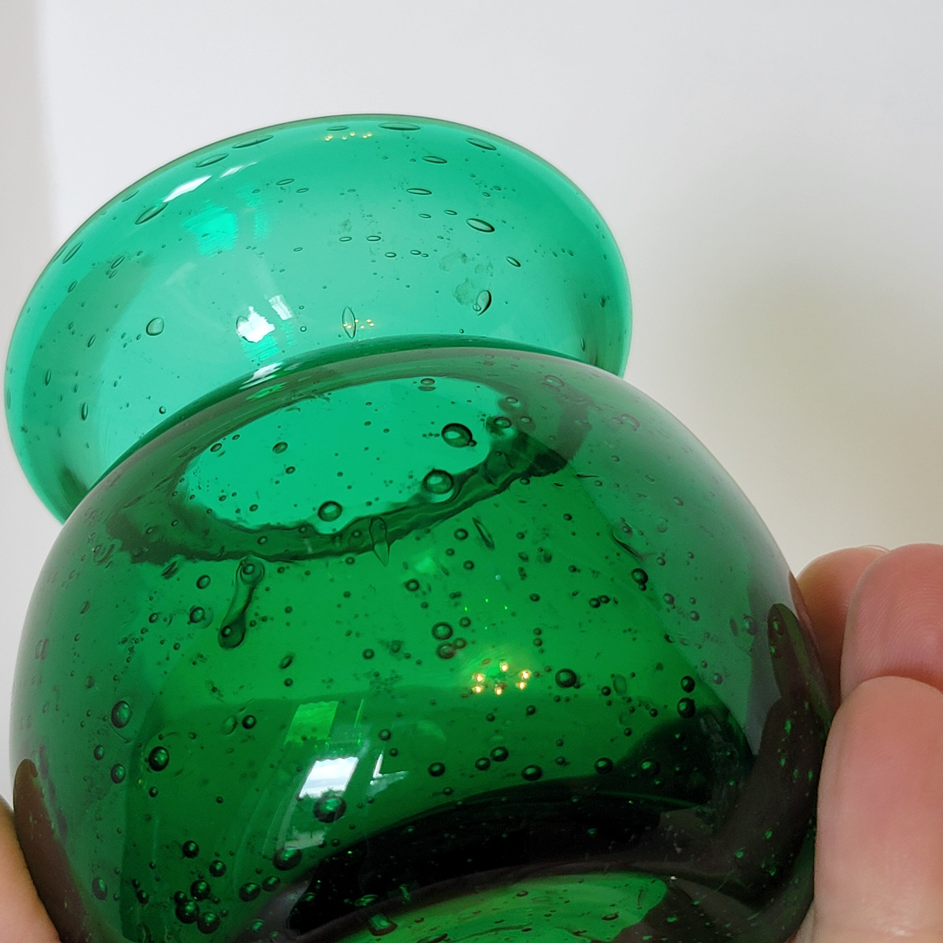 Small green bubbled blown glass vase