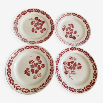 Assiettes plates fleurs rouges