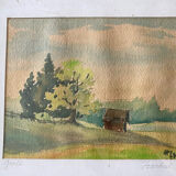 Framed watercolor landscape signed 1949