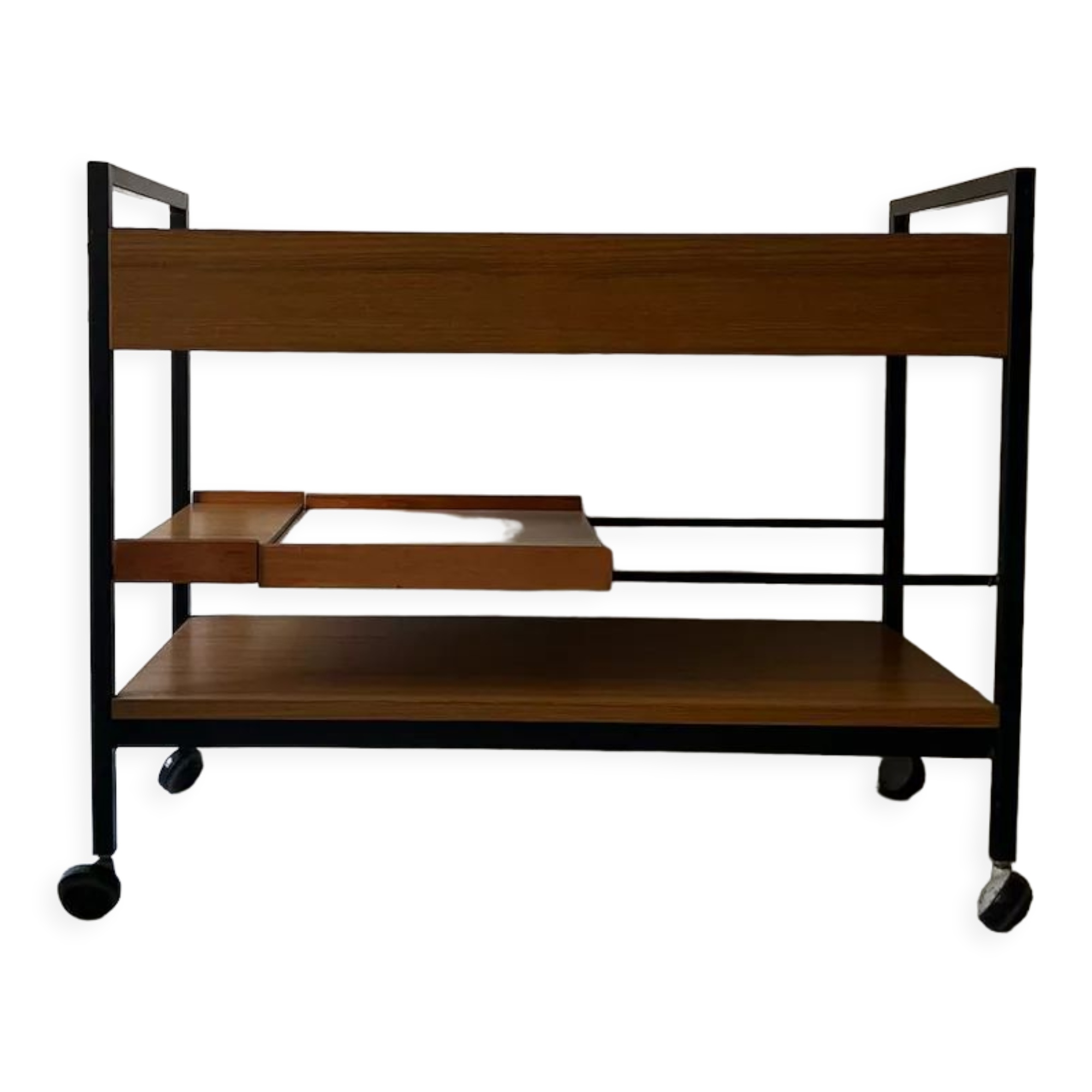 Desserte scandinave en bois et métal design 1970