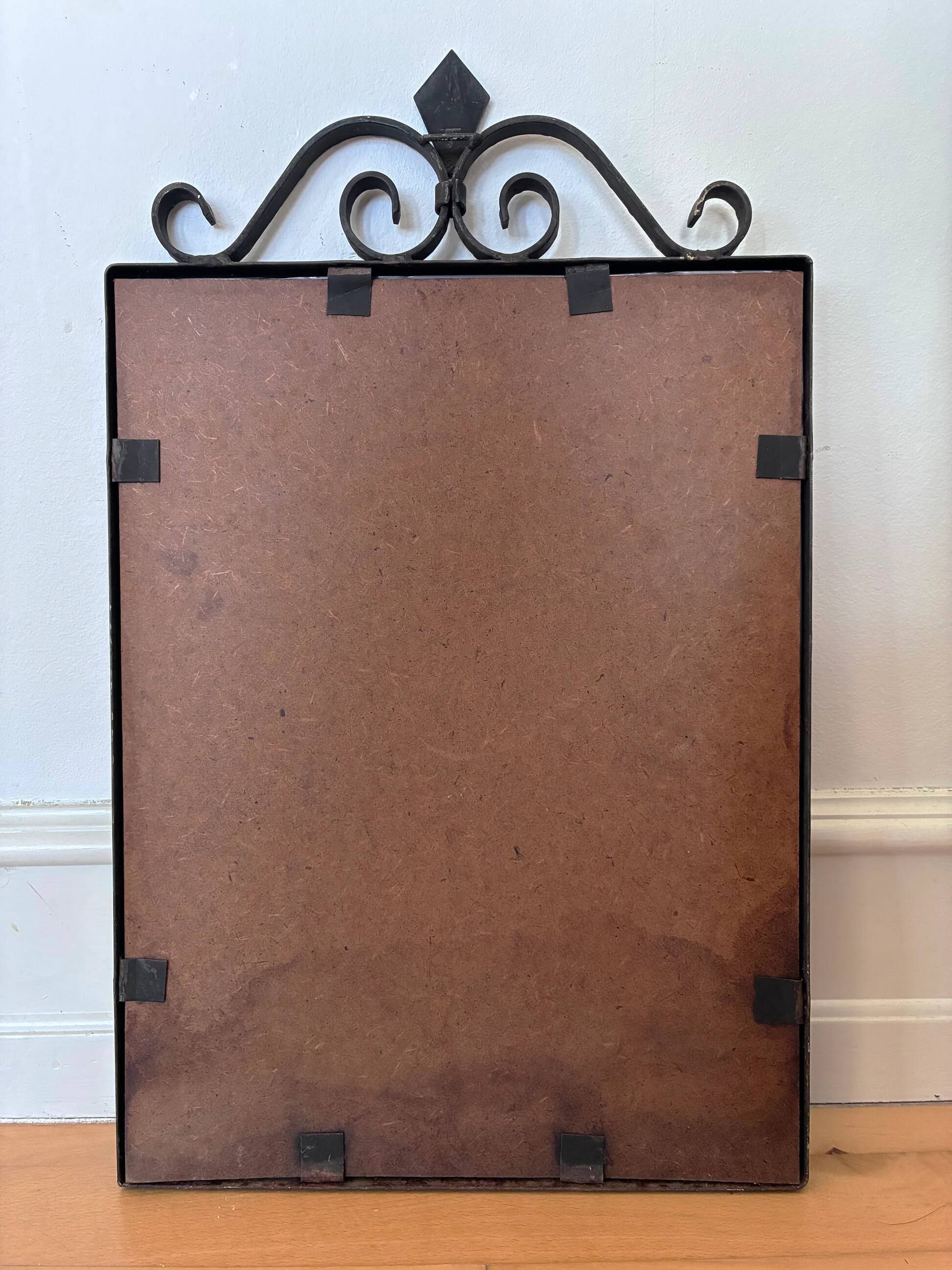 Art Deco black wrought iron wall mirror, Belgium, 1930s