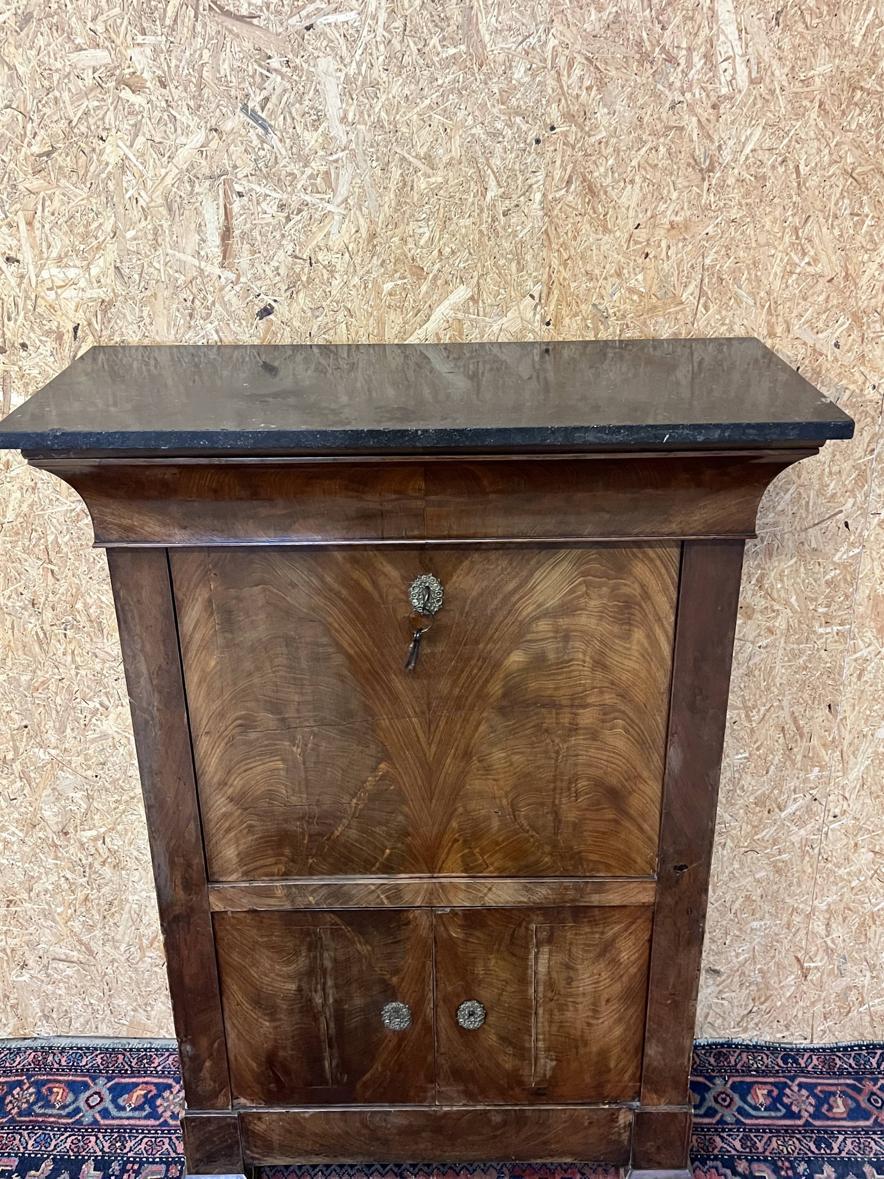 old secretary, Restoration era, lock and clover key, nineteenth century